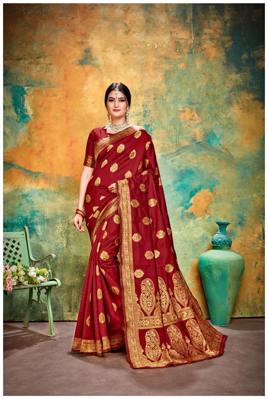 

TABOODY EMPIRE Silk Block print Work Party Wear Designer Saree Maroon