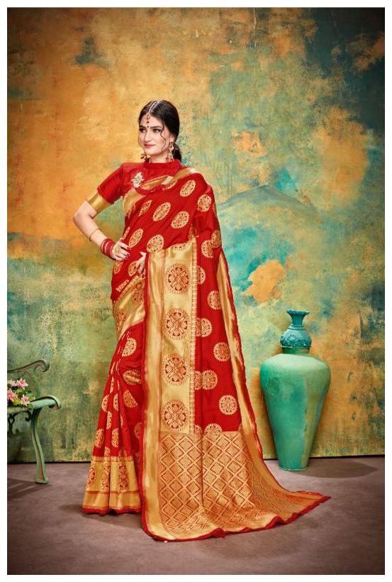 

TABOODY EMPIRE Silk Block print Work Designer Saree Red