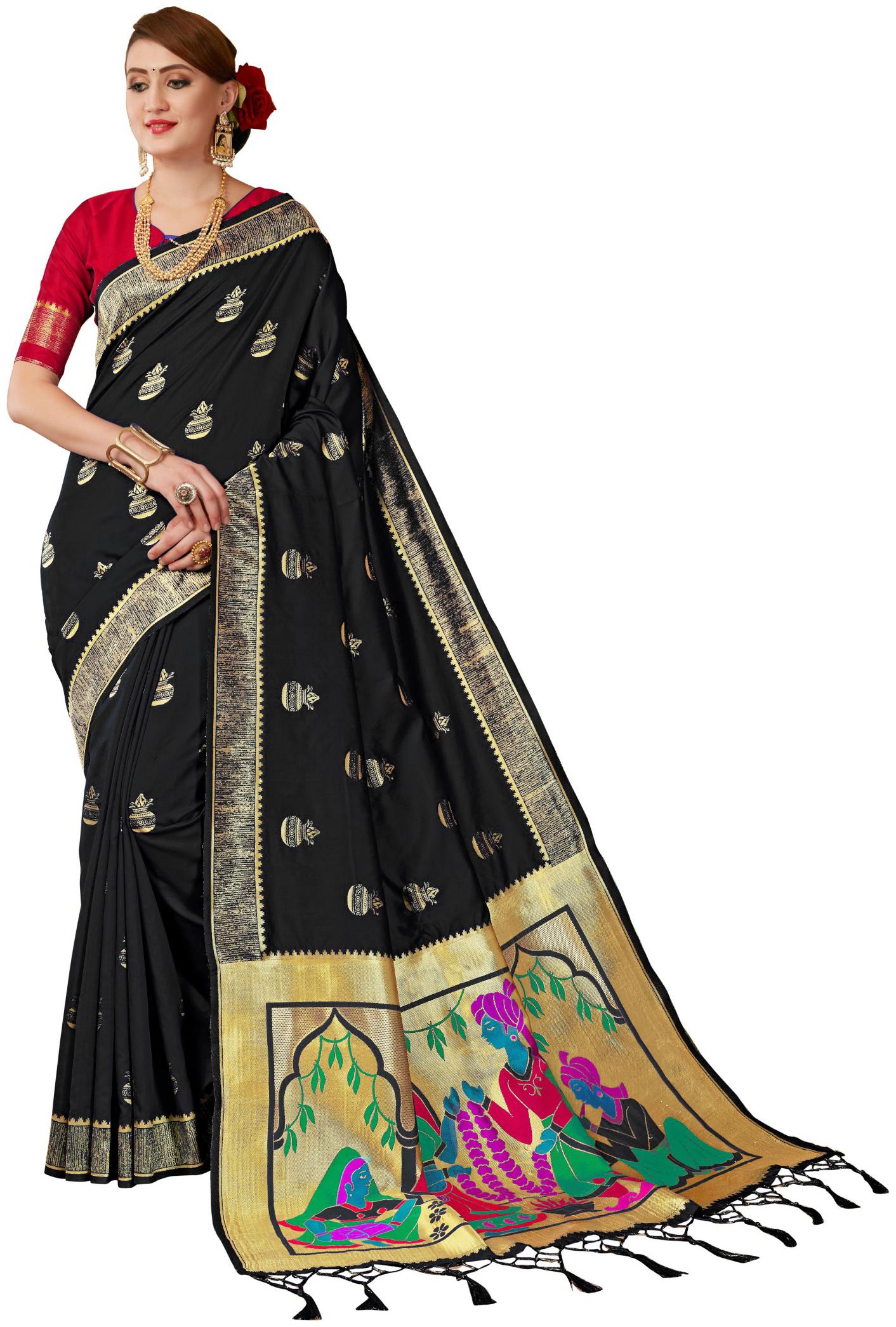 

Taboody Empire Silk Party Designer Saree Black
