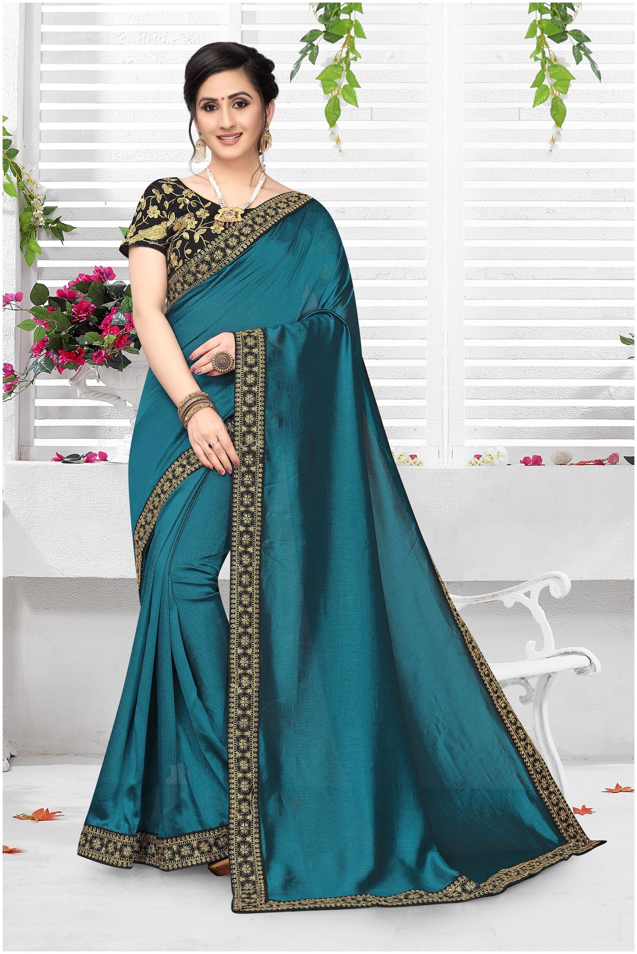 

TABOODY EMPIRE Blue Silk Embroidered Work With Saree