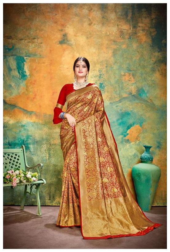 

TABOODY EMPIRE Silk Block print Work Designer Saree Red