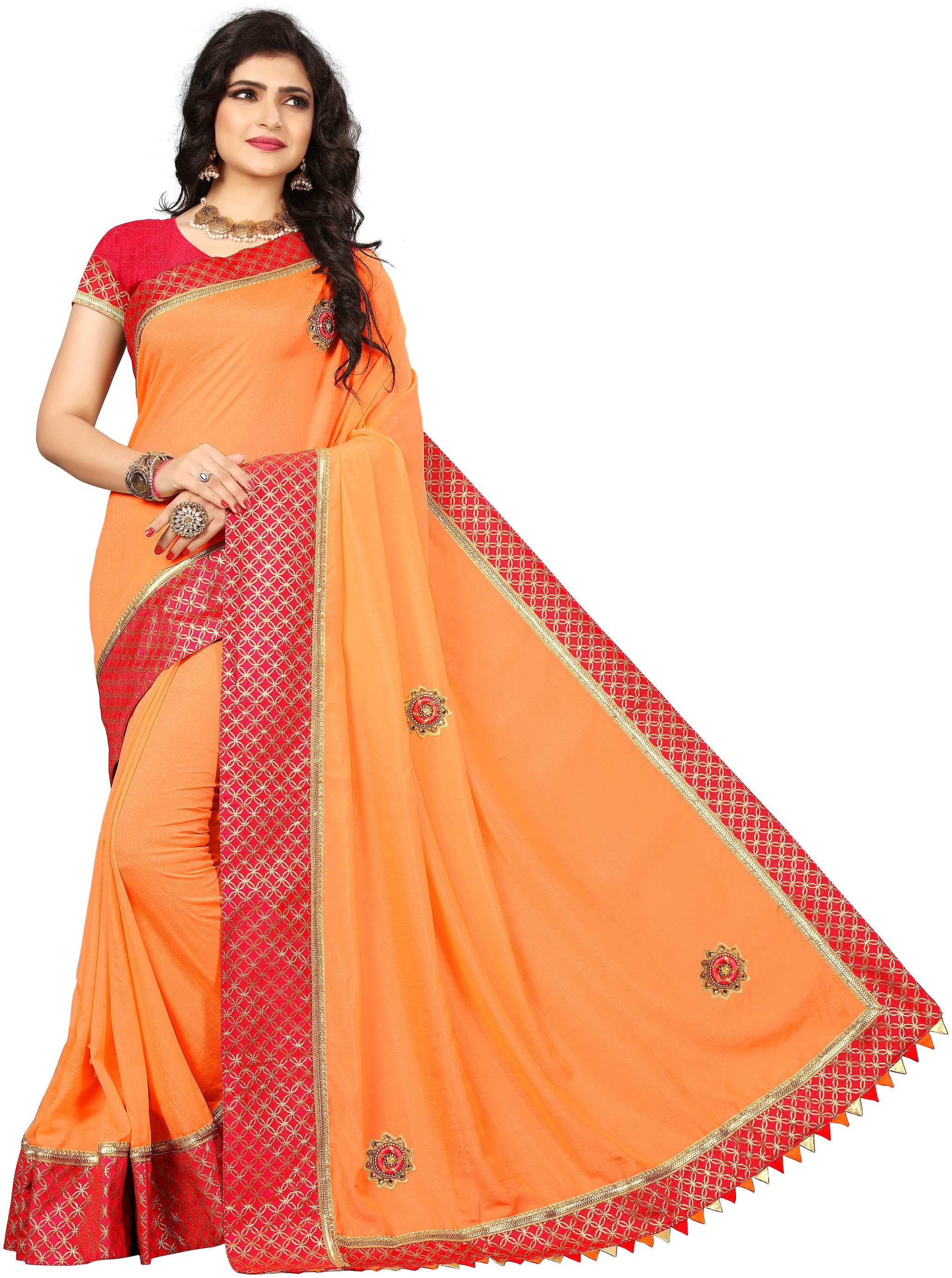 

Taboody Empire Silk Party Designer Saree Orange