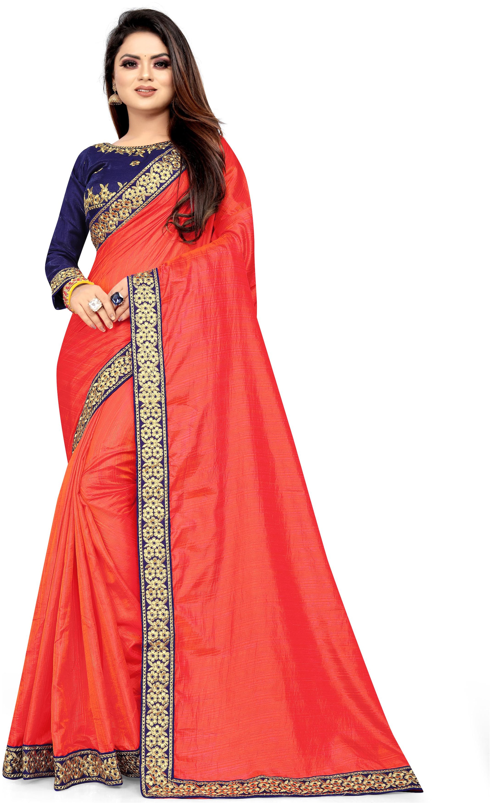 

TABOODY EMPIRE Women Artificial Silk Peach Designer Saree With Blouse