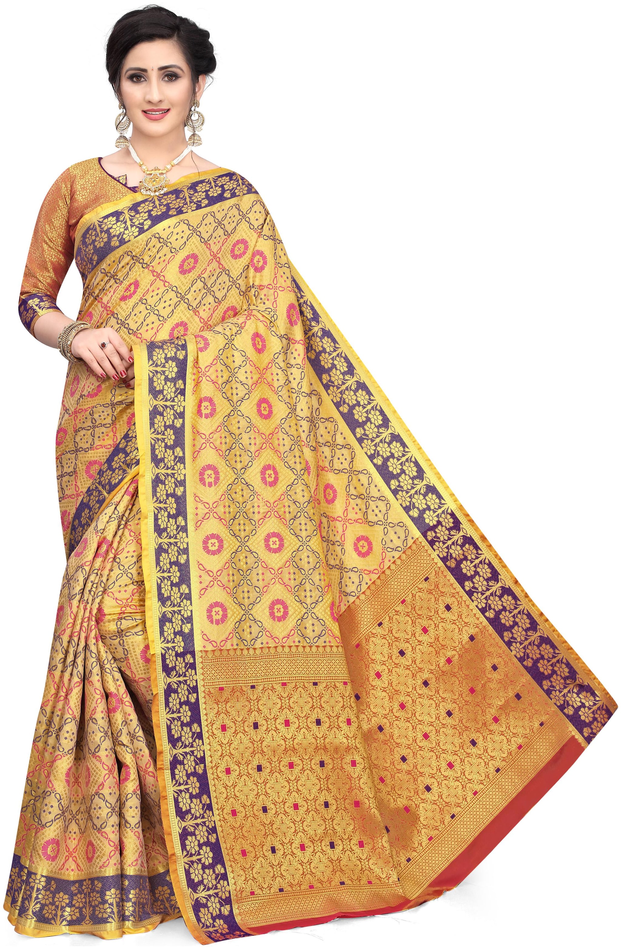 

TABOODY EMPIRE Women Jacquard Woven Beige Designer Saree With Blouse