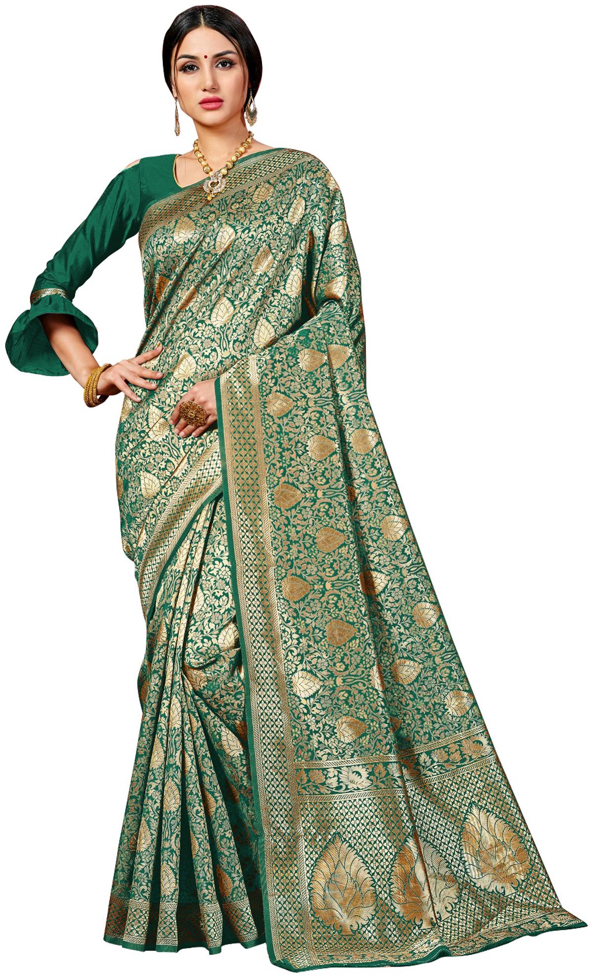 

Taboody Empire Silk Party Designer Saree Green