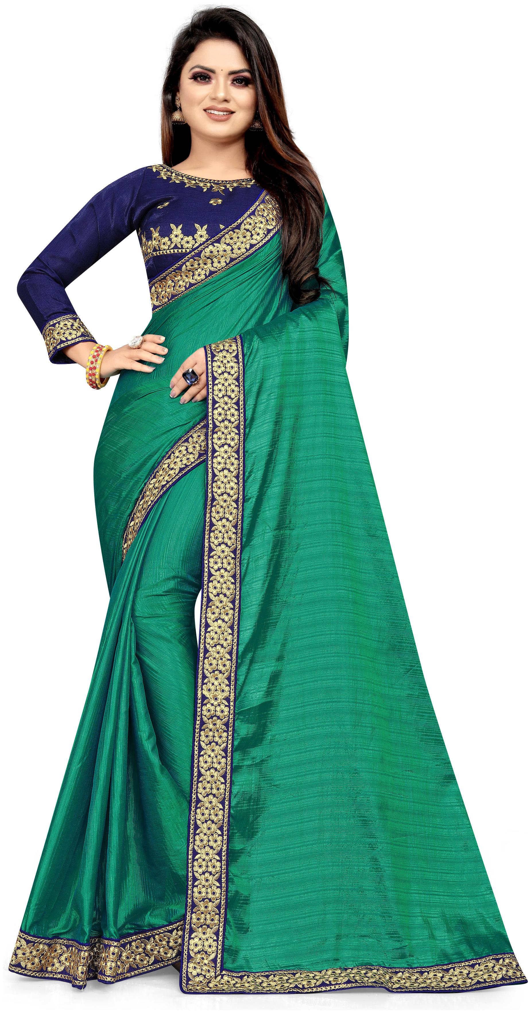 

TABOODY EMPIRE Women Artificial Silk Green Designer Saree With Blouse