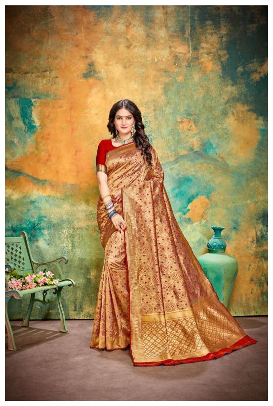

TABOODY EMPIRE Silk Block print Work Designer Saree Red