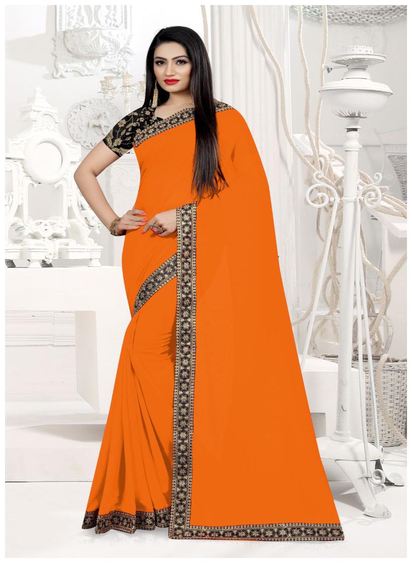 

Taboody Empire Vichitra Silk Coding Work With Designer Saree Orange