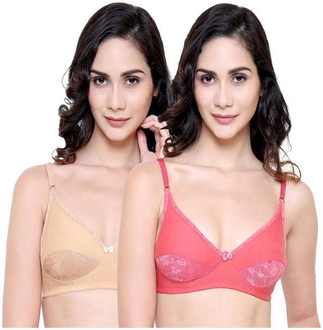 Tace Pack of 2 Non Padded Cotton T Shirt Bra - Pink , Beige