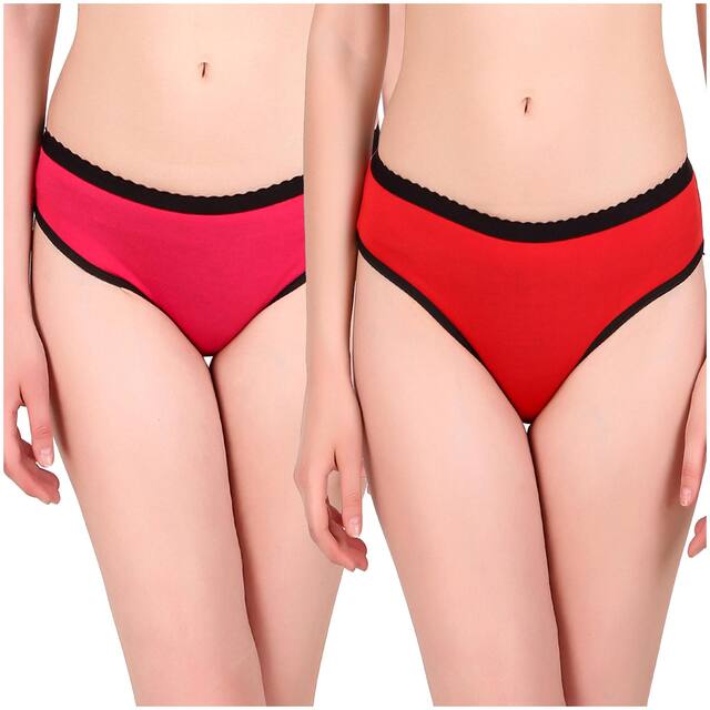 Tace Pack Of 2 Solid Mid Waist Hipster Panty - Pink & Red