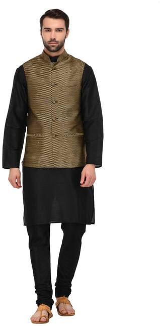 TAG 7 Black Kurta Pajama with Black Gold Jacket