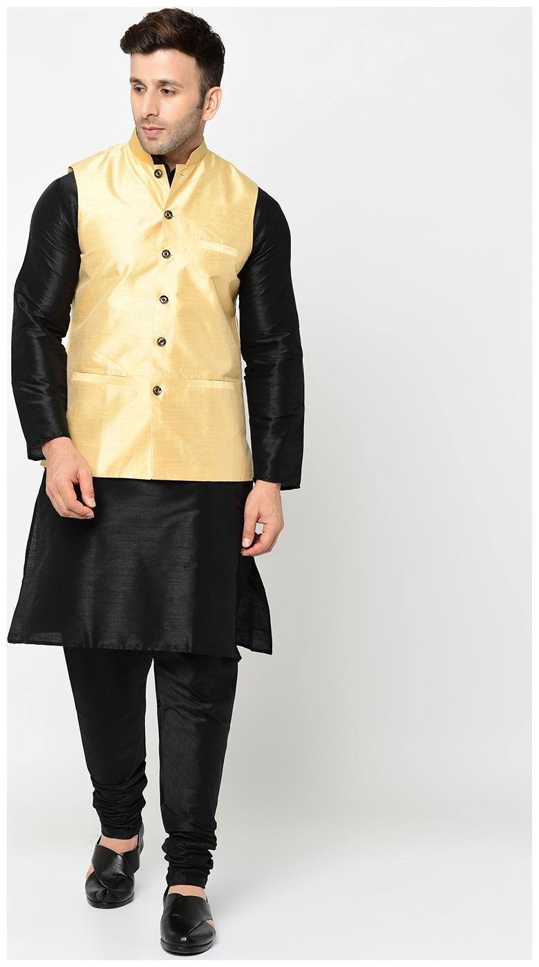 Black kurta pajama with golden jacket Clearance