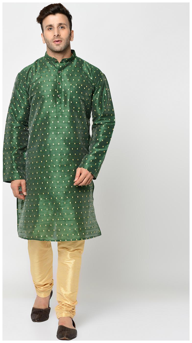 

Tag 7 Green and Golden Printed Kurta with Golden Churidar