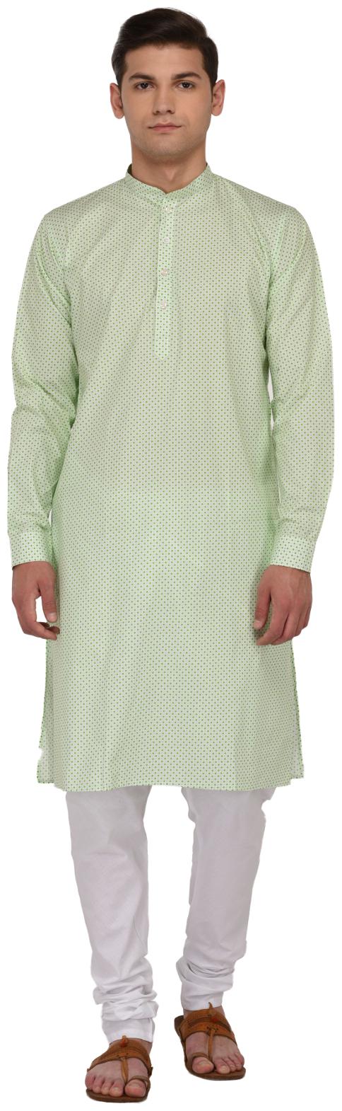 

TAG 7 Green Cotton Printed Kurta Pajama