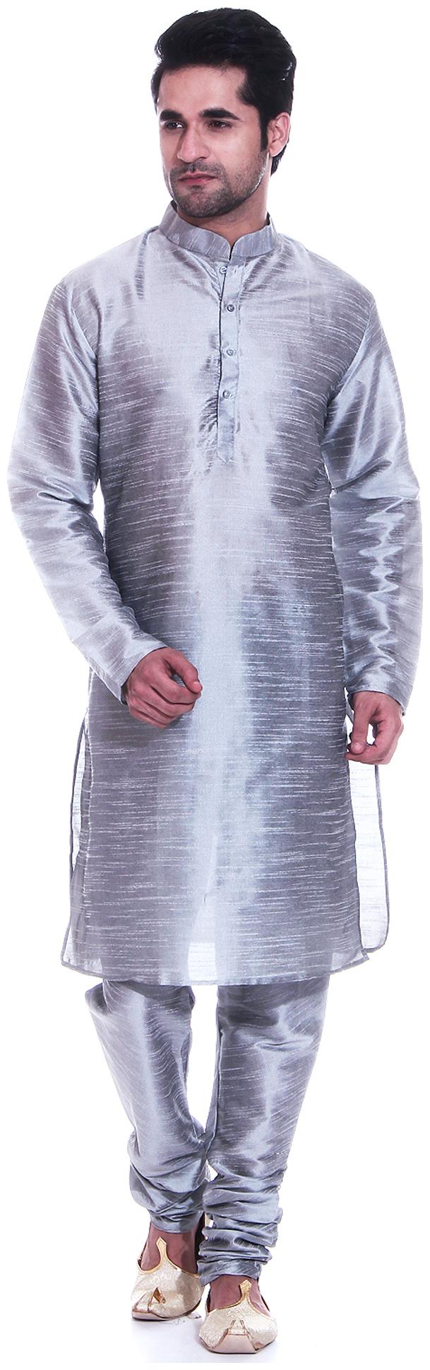 

TAG 7 Grey Silk Blend Kurta Pyjama