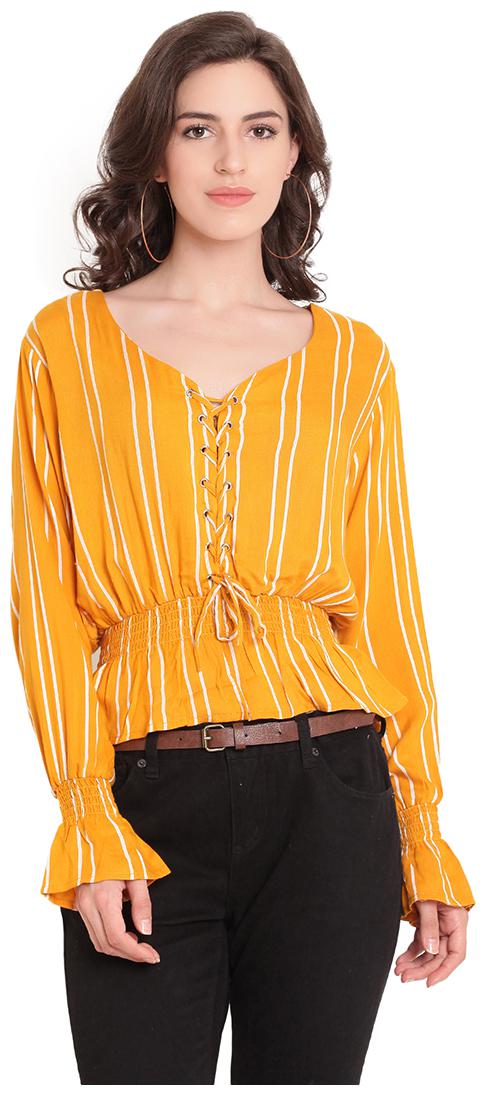

Tag 7 Women Striped Regular top - Yellow