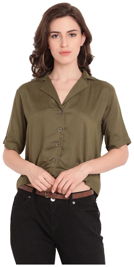 

Tag 7 Women Green Solid Regular Fit Shirt