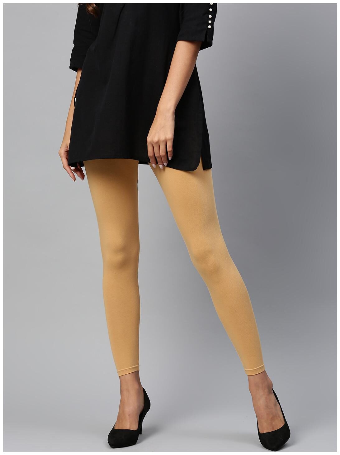 

Tag 7 Women Beige Solid Ankle Length Leggings