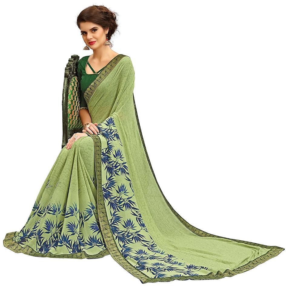 

Tagline Women s Mahendi Green Georgette Party Wear With Blouse Piece