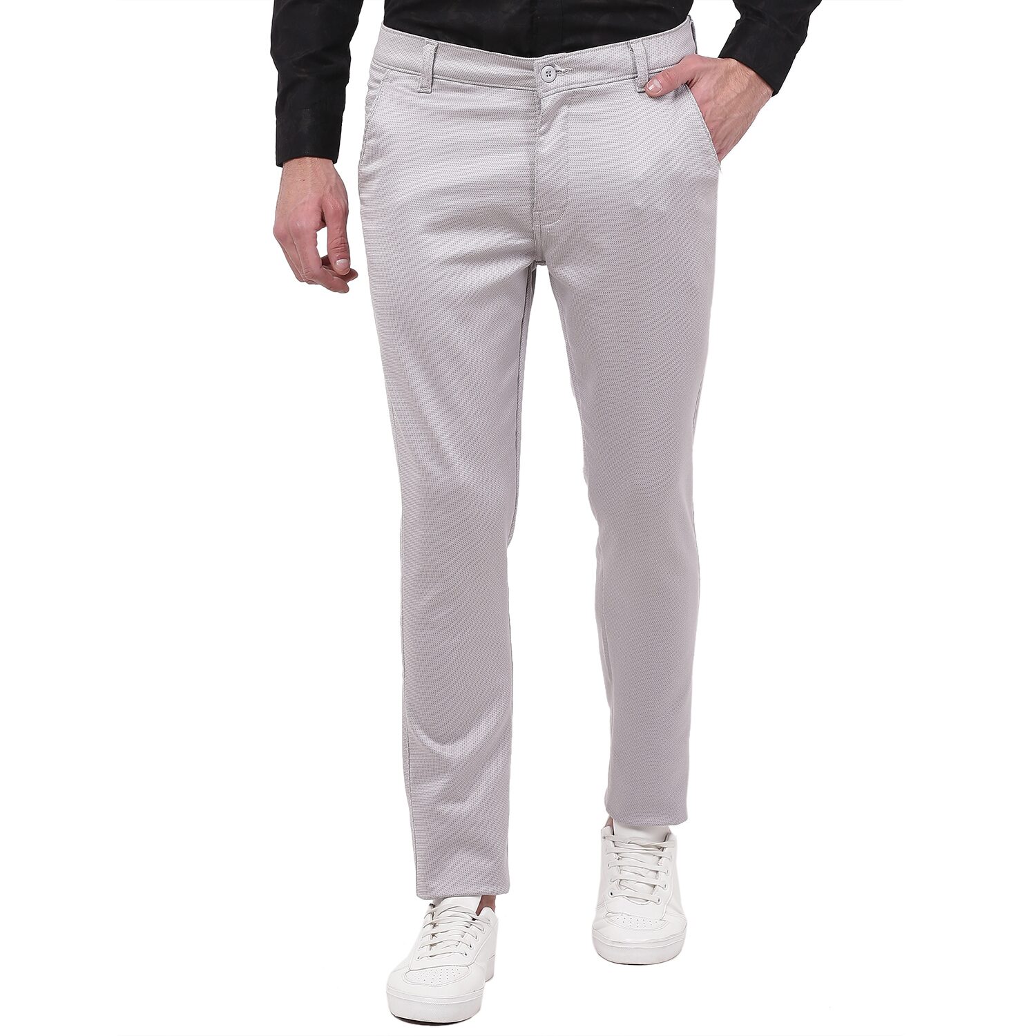 

TAHVO Men Grey Self design Slim fit Travel friendly Chinos