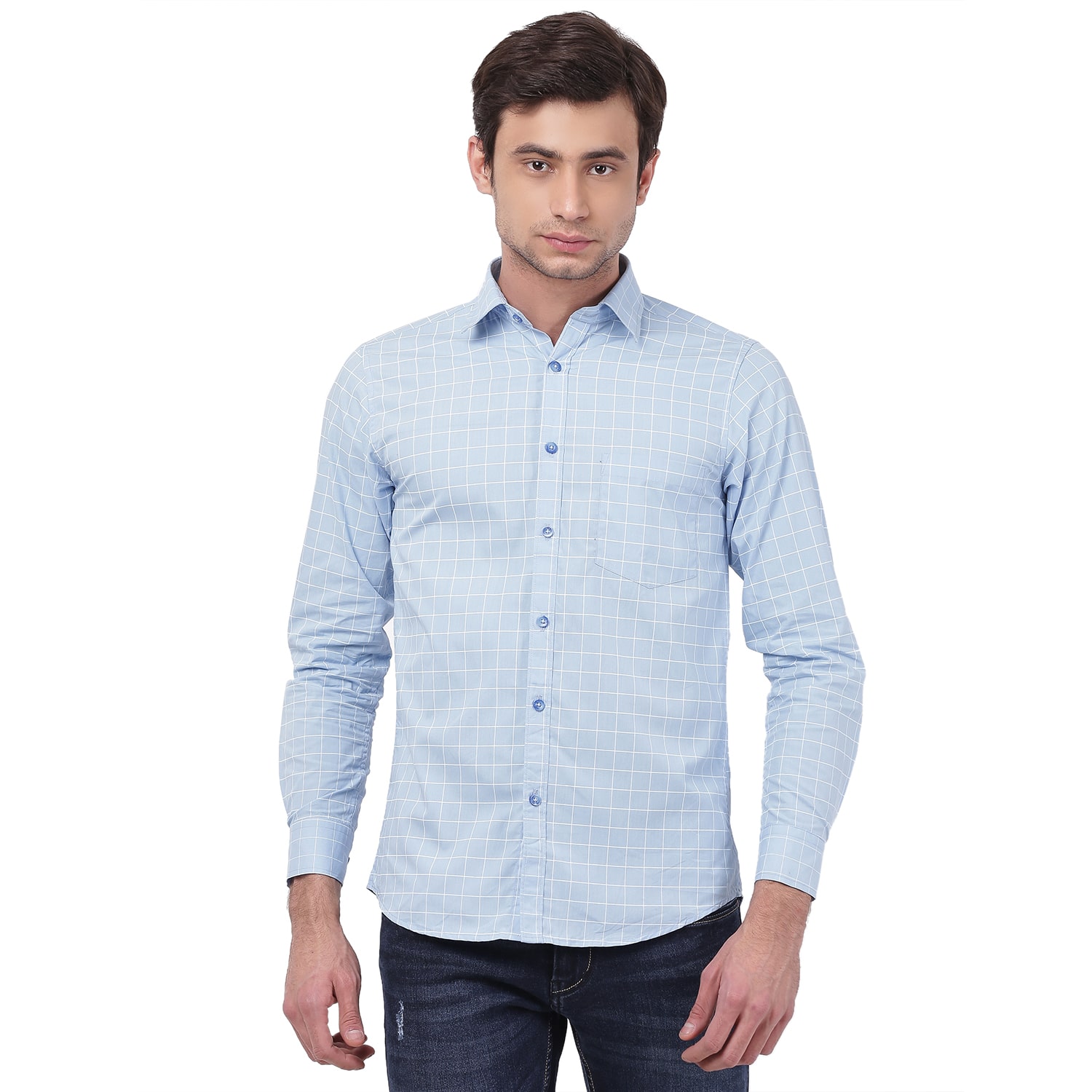 

TAHVO Men Blue Checked Regular Fit Casual Shirt