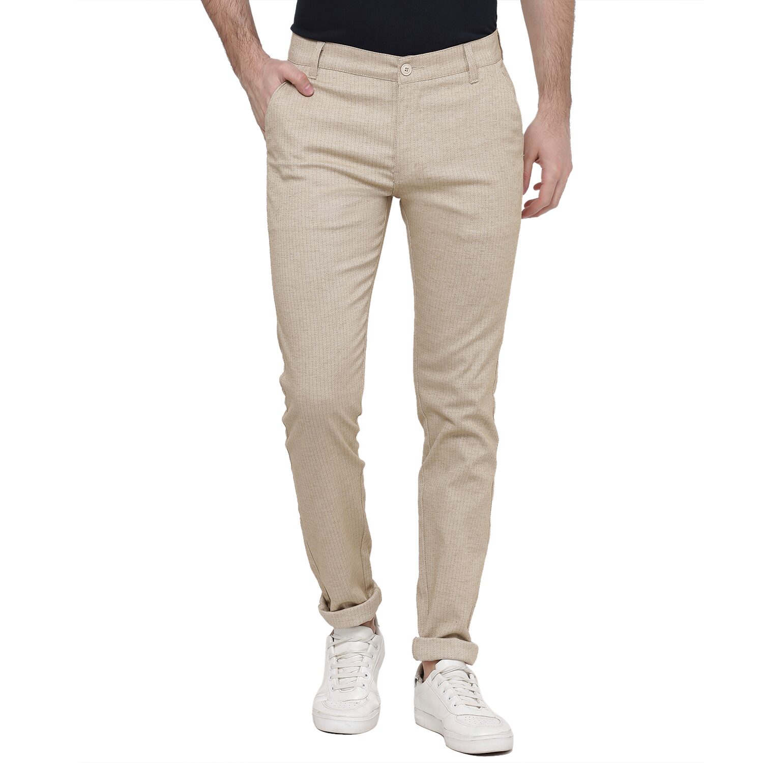 

TAHVO Men Beige Striped Slim fit Travel friendly Chinos