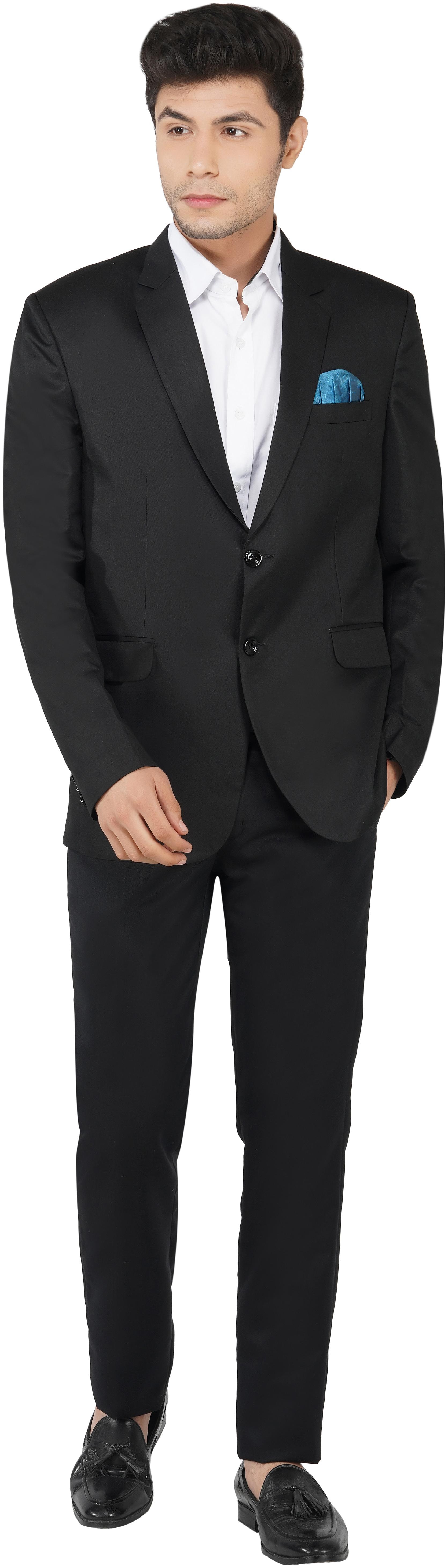 

Tahvo Cotton Blend Solid Black Suits For Men