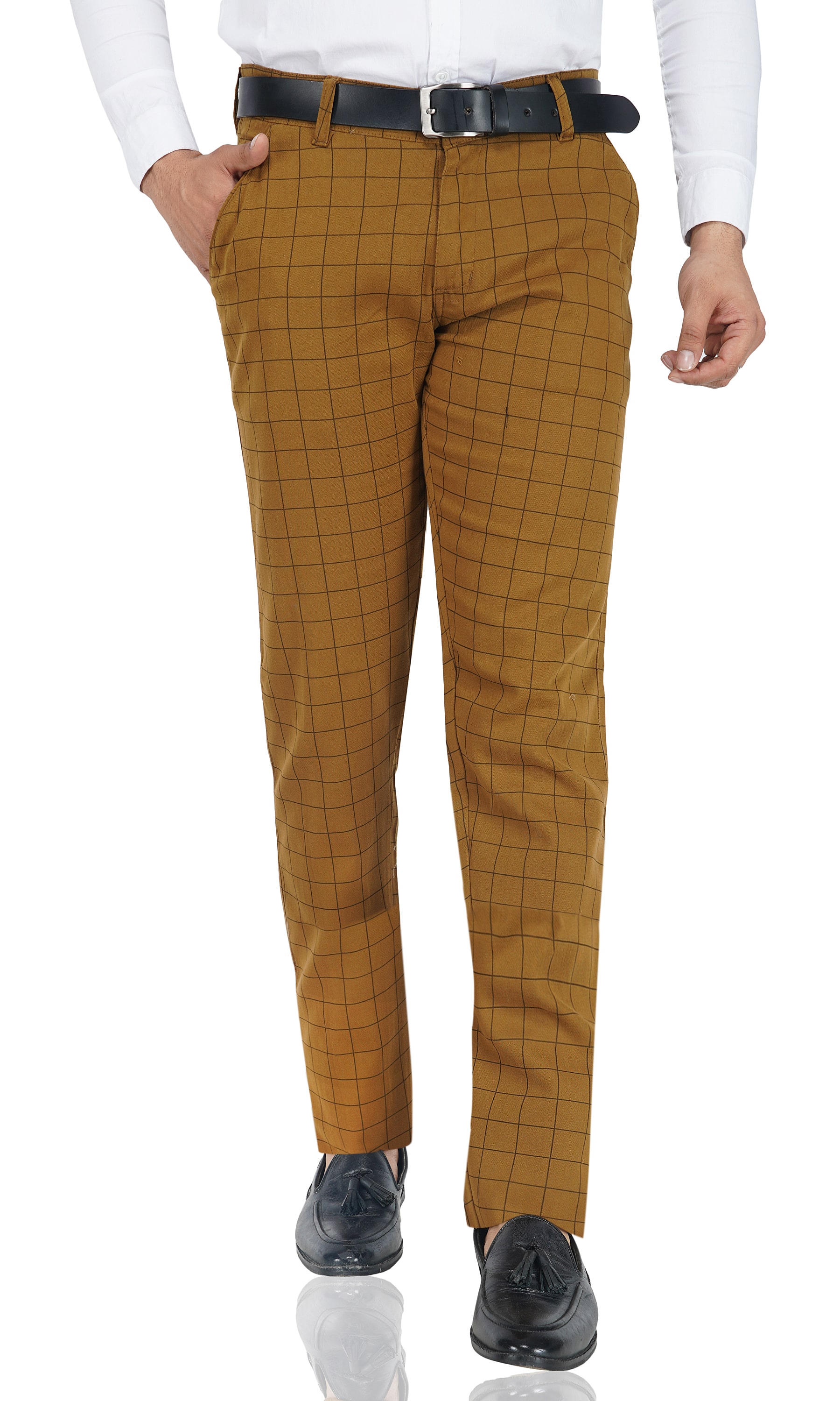 

TAHVO Men Brown Checked Slim fit Travel friendly Chinos