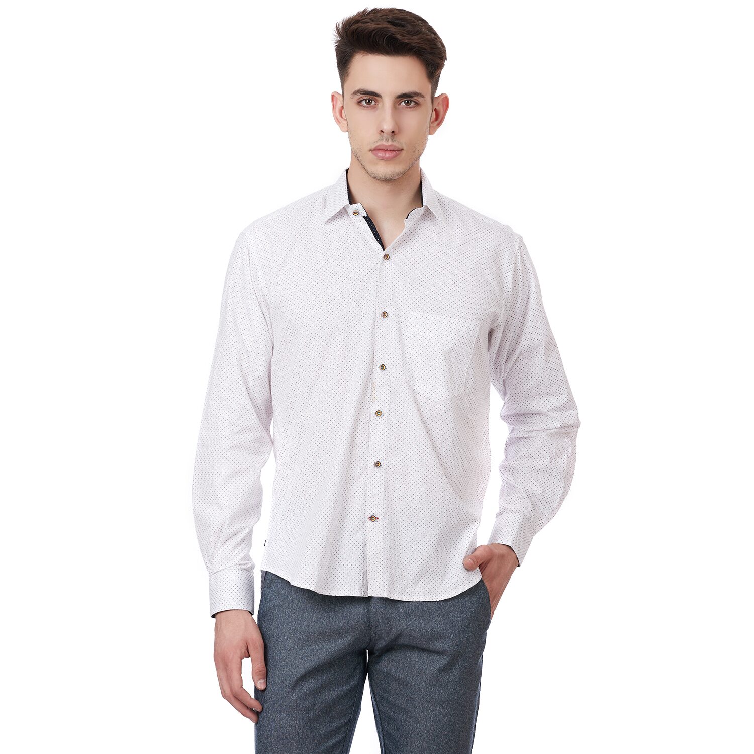 

TAHVO Men White Polka Dots Regular Fit Casual Shirt