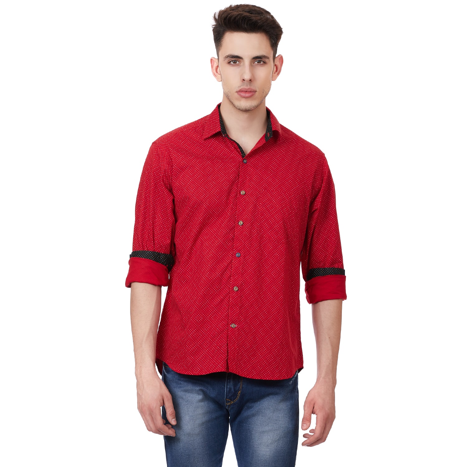 

TAHVO Men Red Polka Dots Regular Fit Casual Shirt