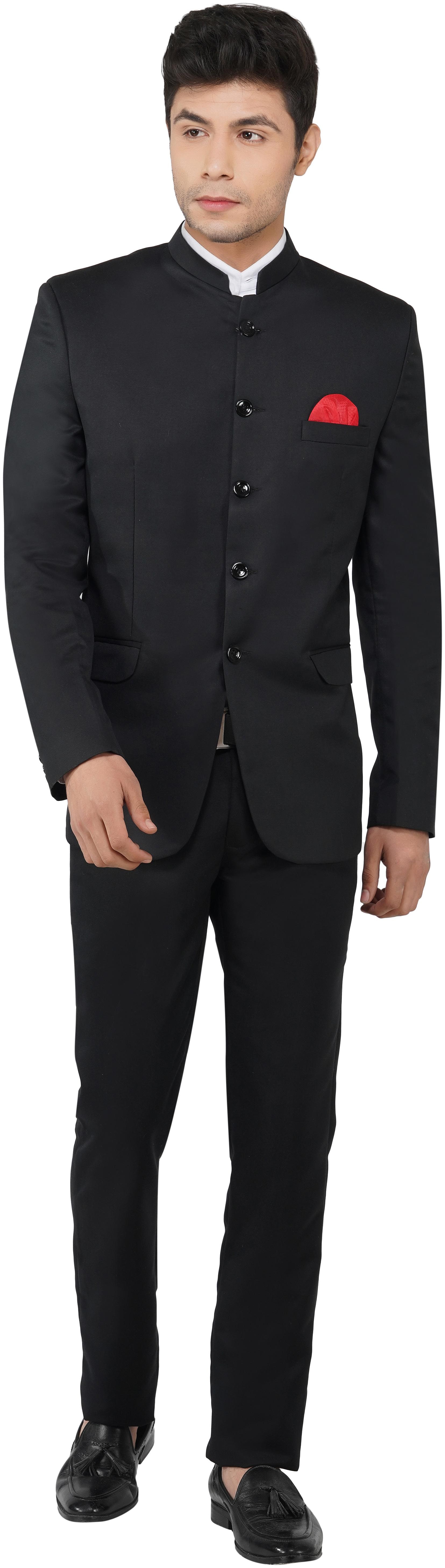 

TAHVO Men Black Solid Regular fit Bandhgala Blazer and trouser