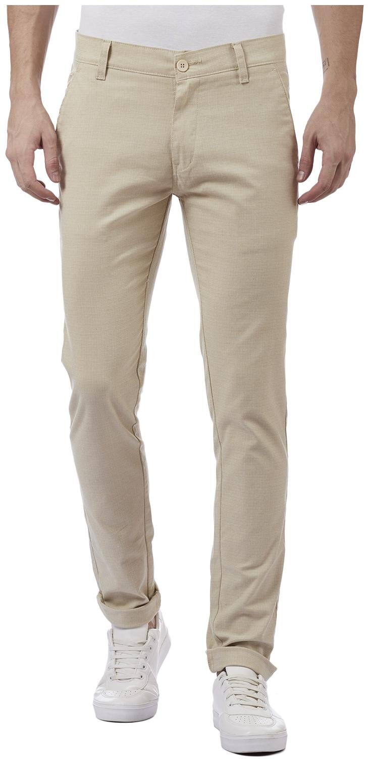 

TAHVO Men Beige Textured Slim fit Regular trousers