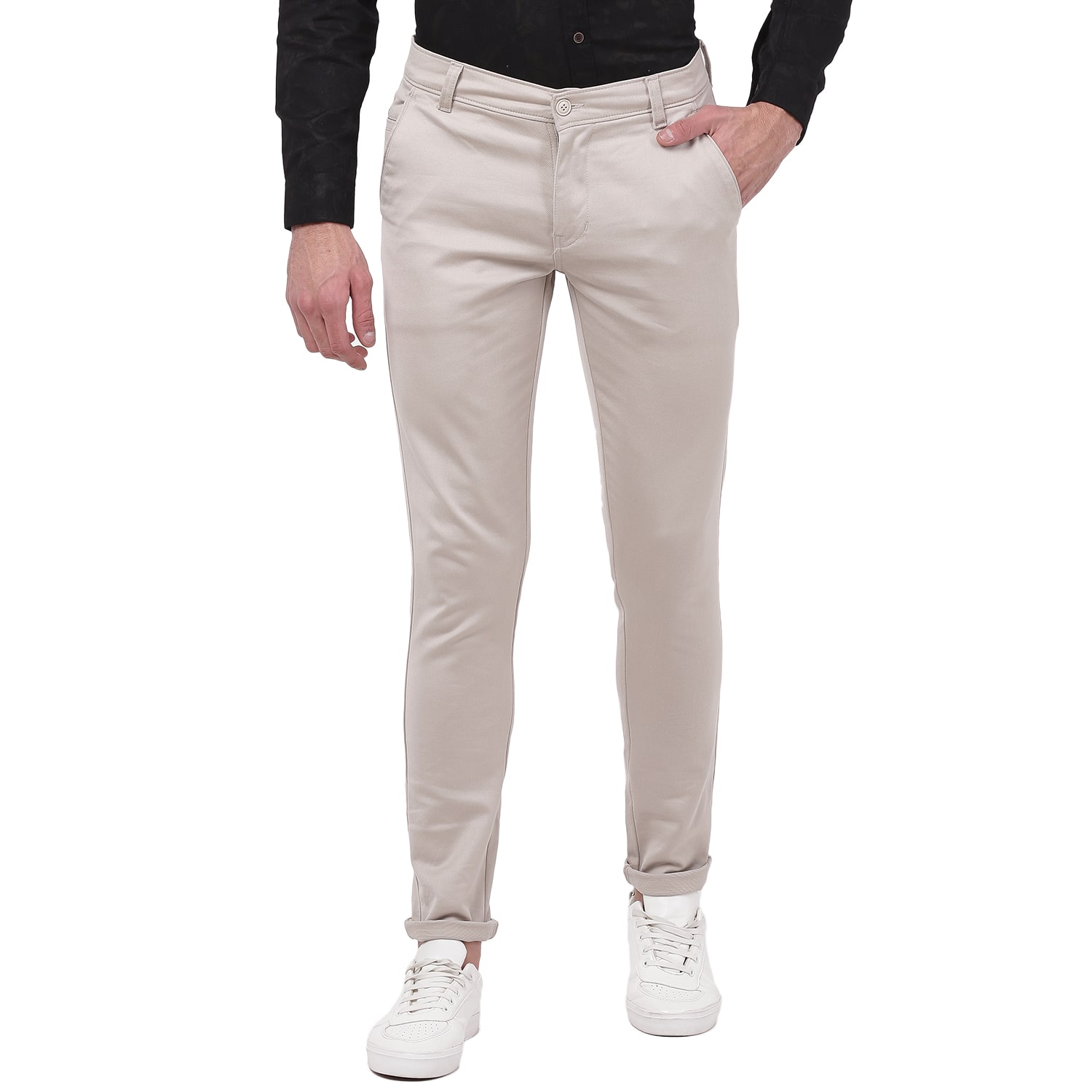 

TAHVO Men Grey Solid Slim fit Travel friendly Chinos