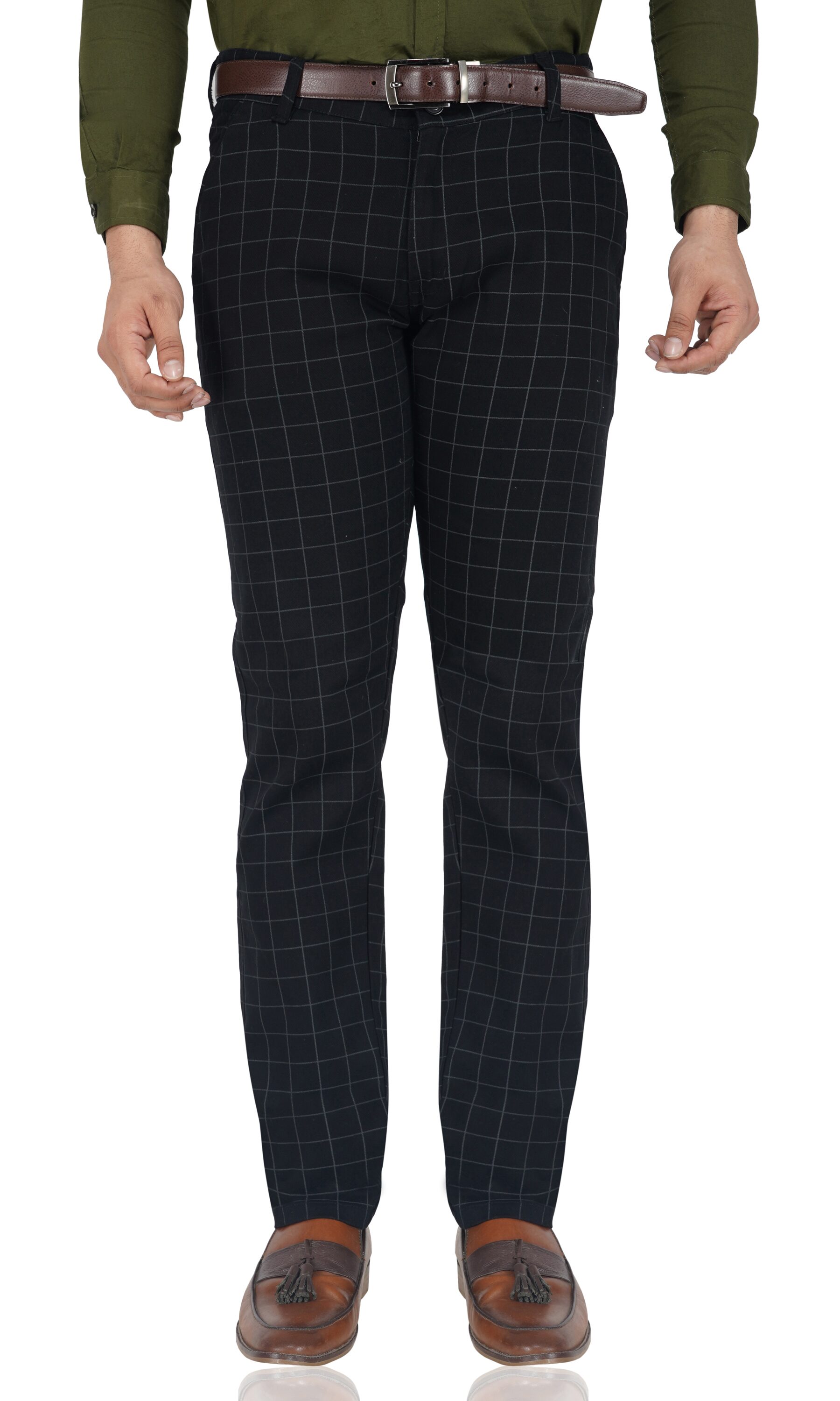 

TAHVO Men Black Checked Slim fit Travel friendly Chinos