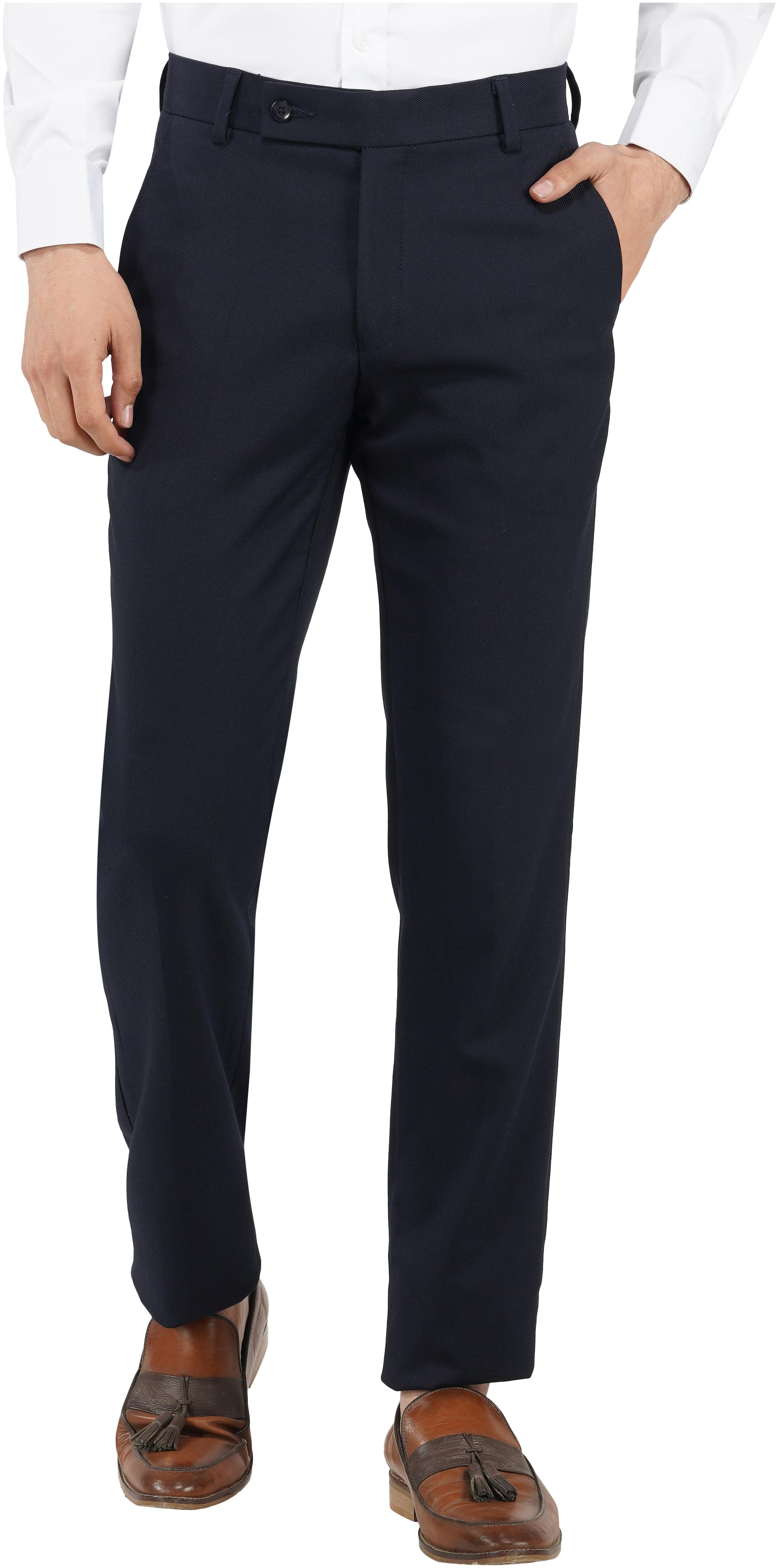 

TAHVO Men Solid Slim Fit Formal Trouser - Navy Blue