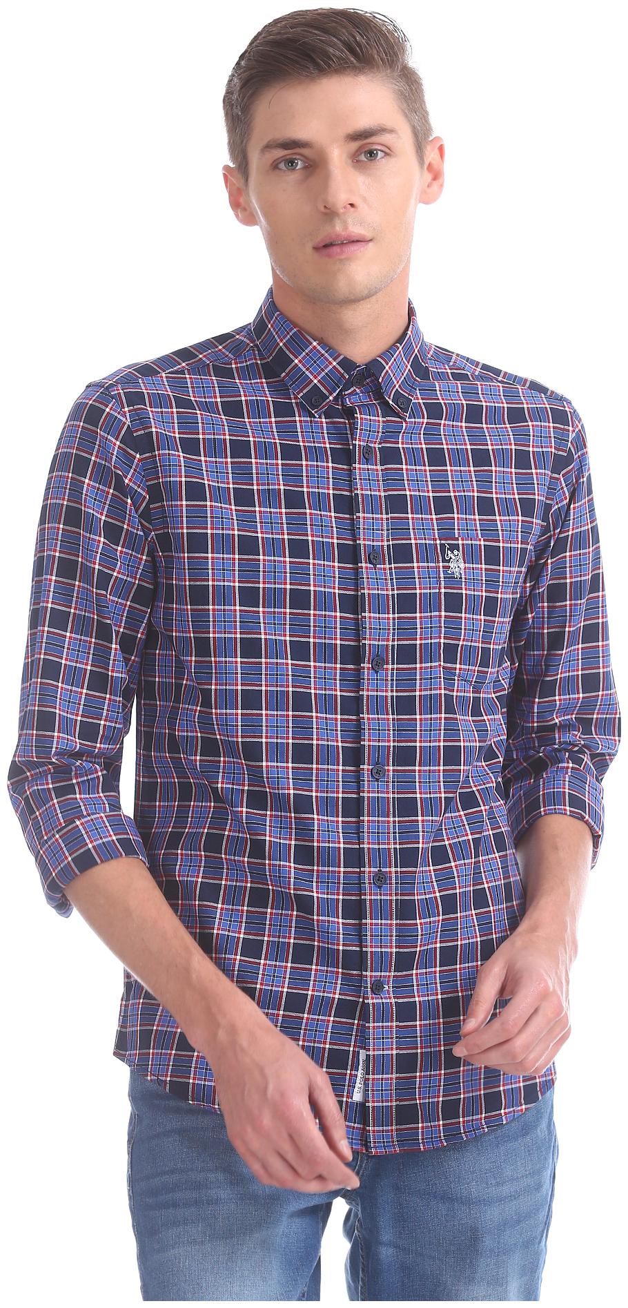 

U S Polo Assn Men Blue Checked Regular Fit Casual Shirt