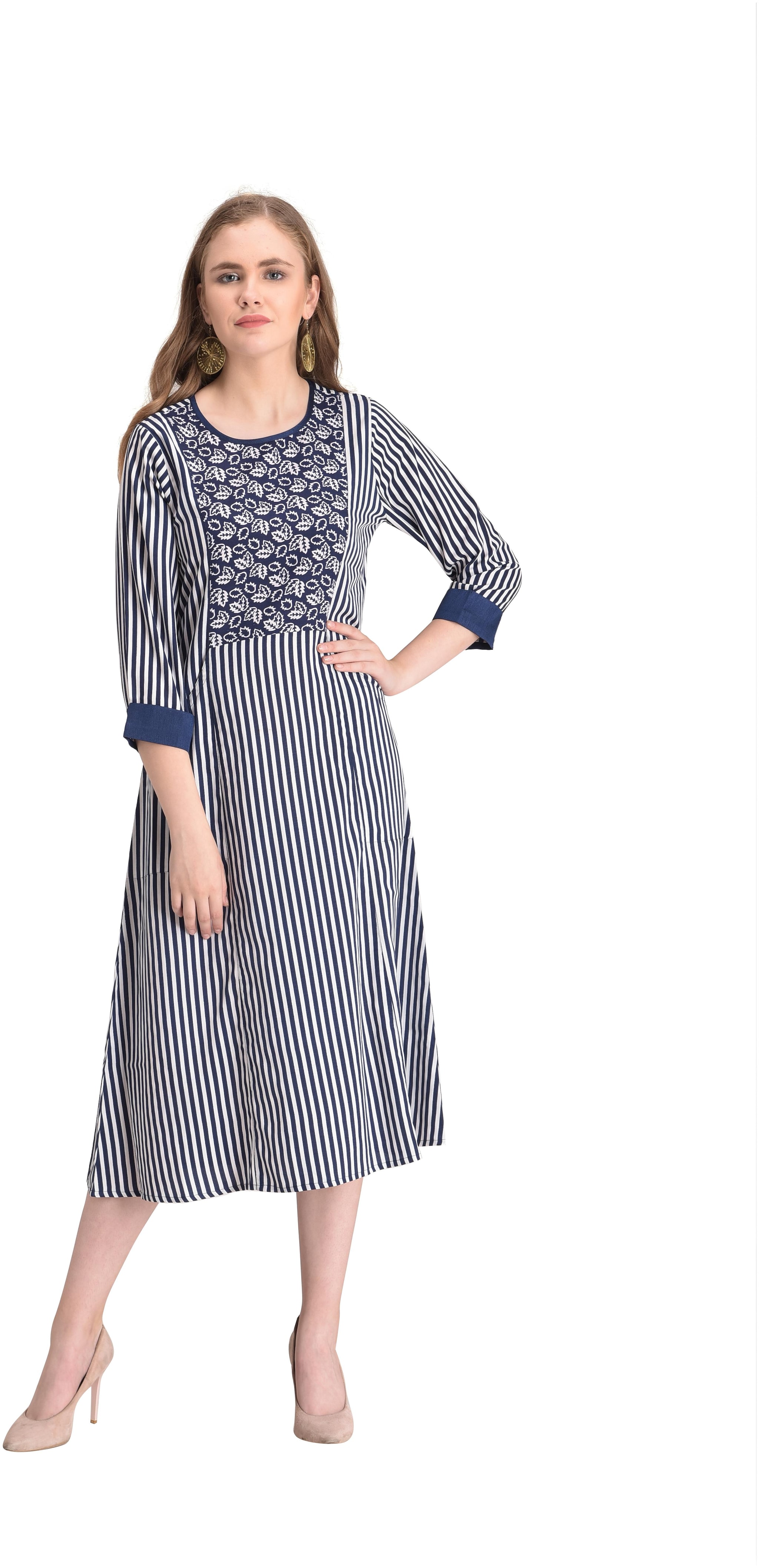 

Tamannah A-line Dark Blue Round Neck 3 4 Sleeve Kurta