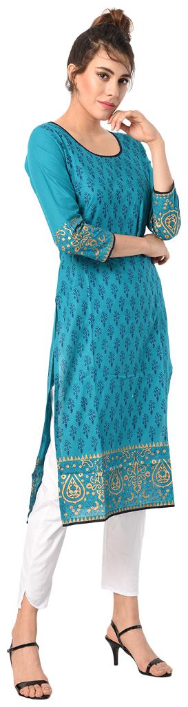 

Tamanna Women Blue Printed Straight Kurta