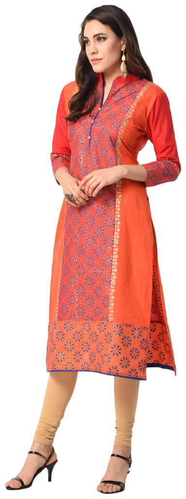 

Tamanna Women Orange Printed Straight Kurta