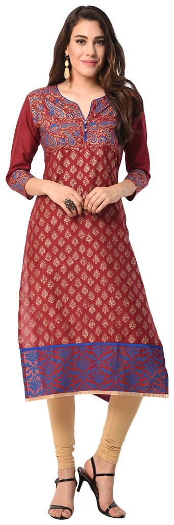 

Tamanna Women Maroon Printed Straight Kurta