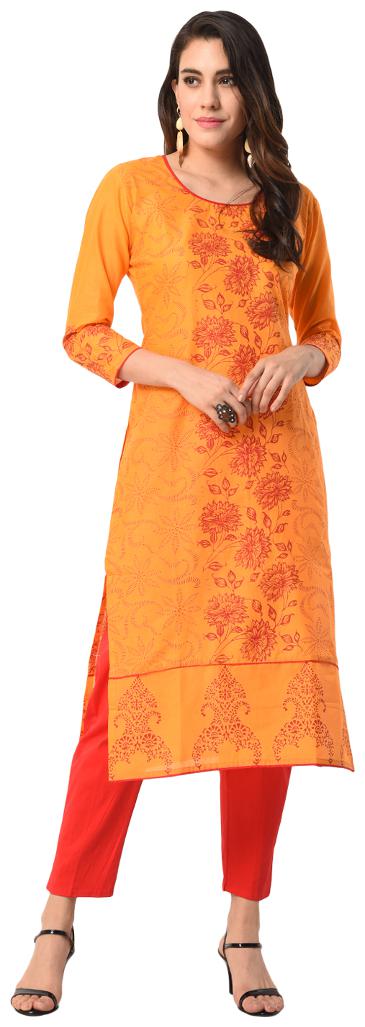

Tamanna Women Yellow Printed Straight Kurta