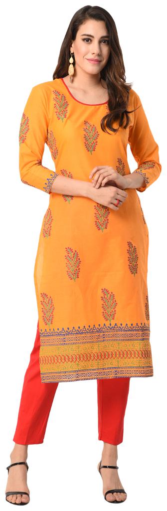 

Tamanna Women Orange Printed Straight Kurta