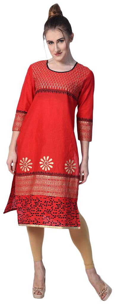 

Tamanna Women Red Printed Straight Kurta