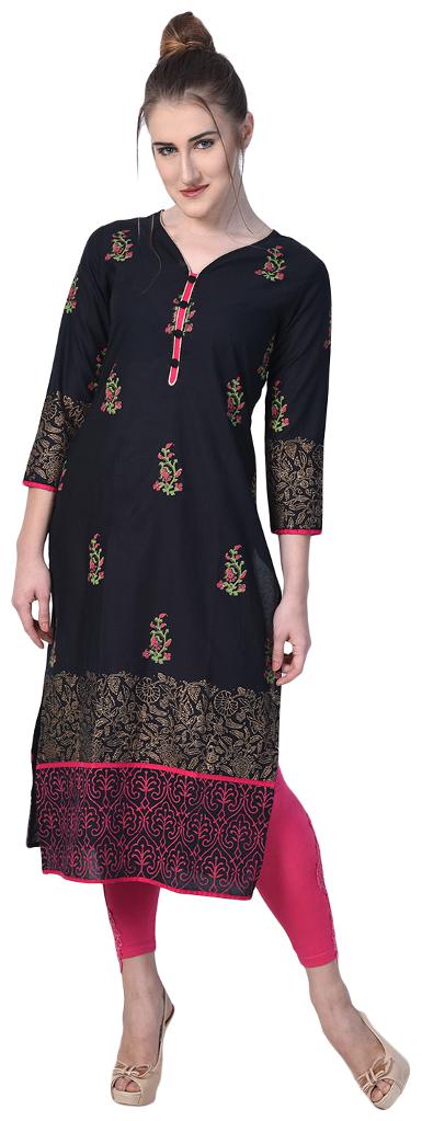 

Tamanna Women Black Printed Straight Kurta