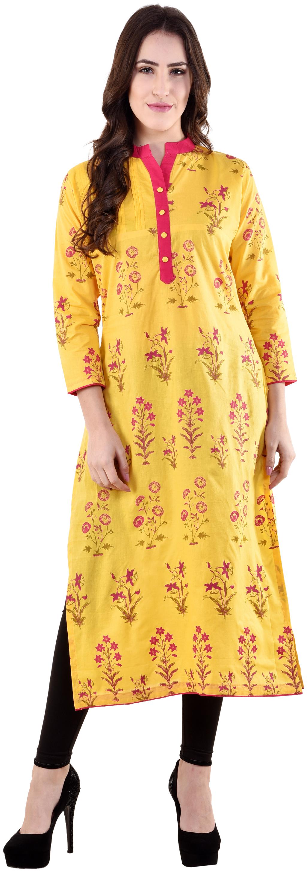 

Tamanna Women Yellow Printed Straight Kurta