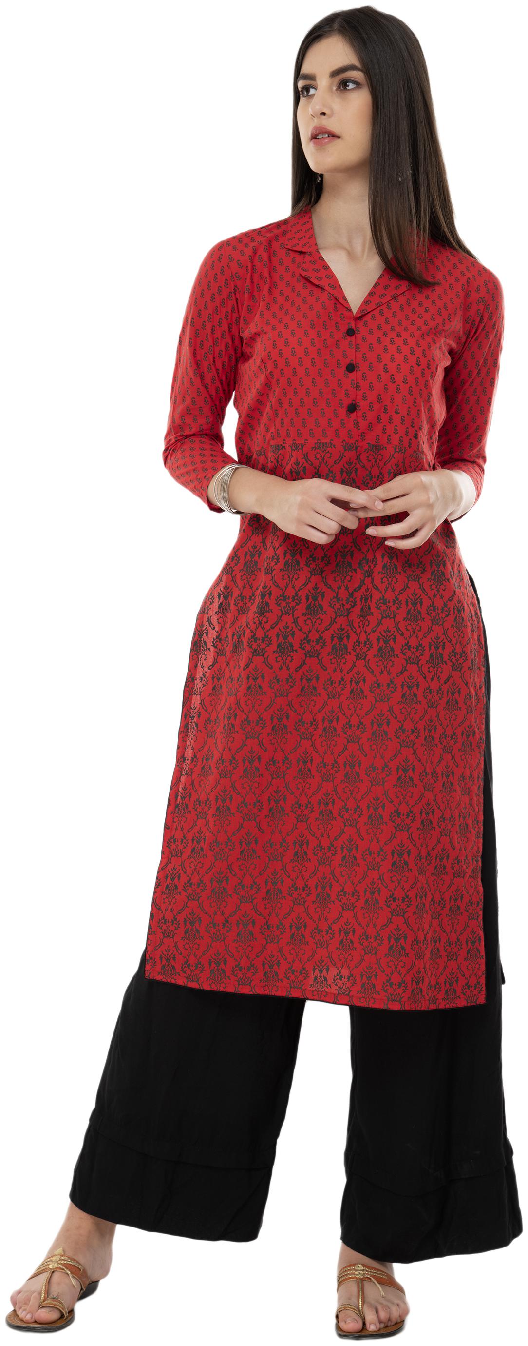 

Tamanna Women Red Printed Straight Kurta
