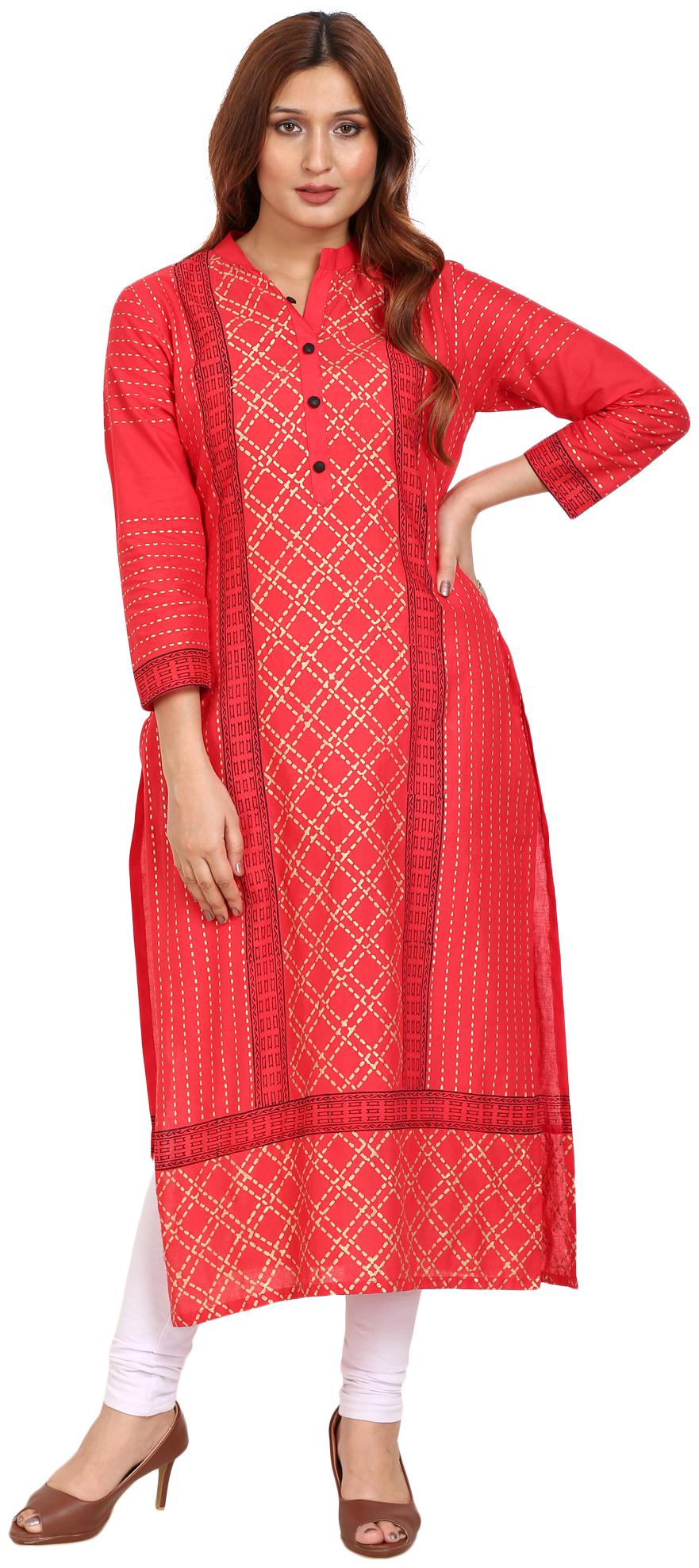 

TAMANNAH Women Red Checkered Straight Kurti