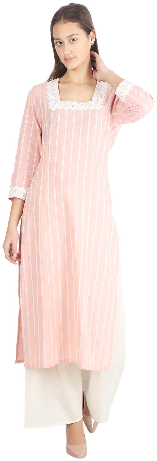 

TAMANNAH Women Peach Striped Straight Kurta With Palazzo