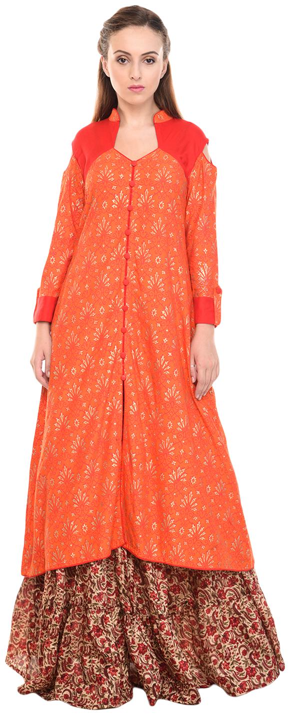 

Tamanna Women Orange Printed Straight Kurta
