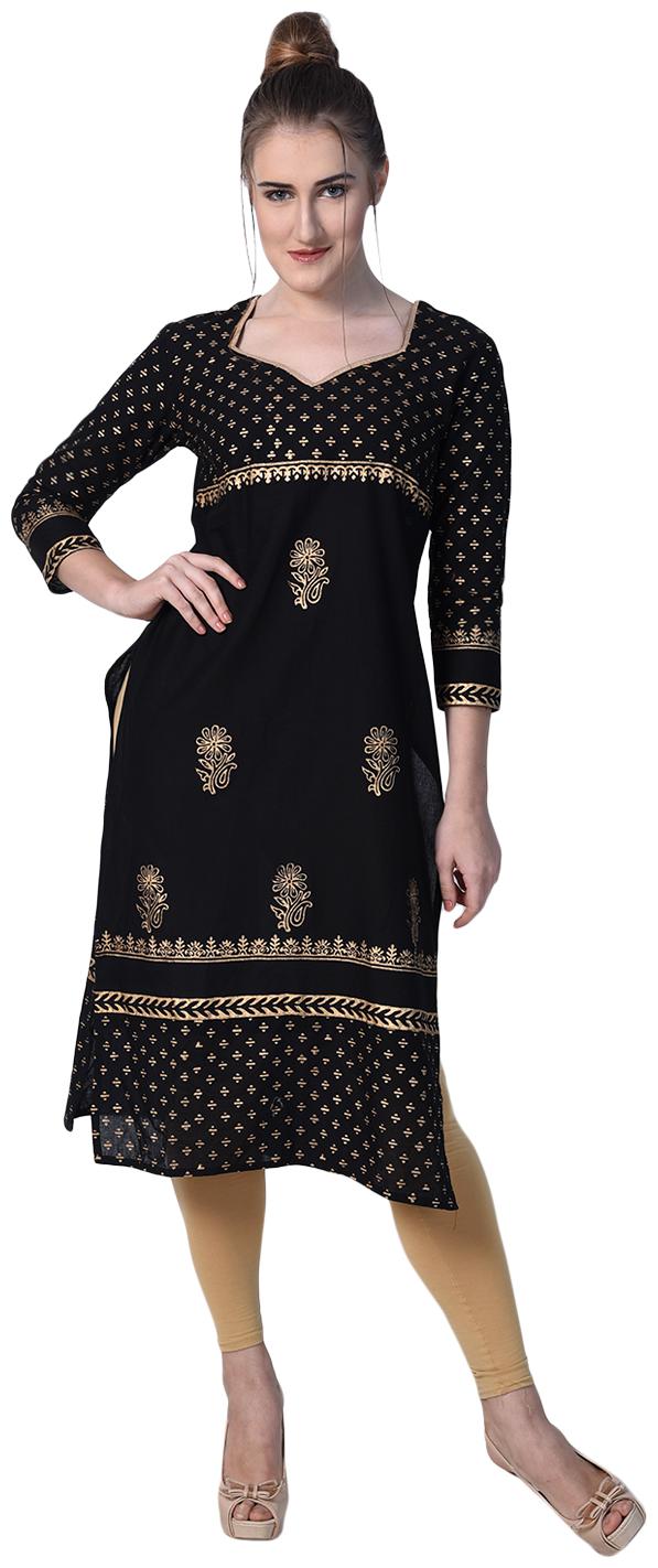 

Tamanna Women Black Printed Straight Kurta